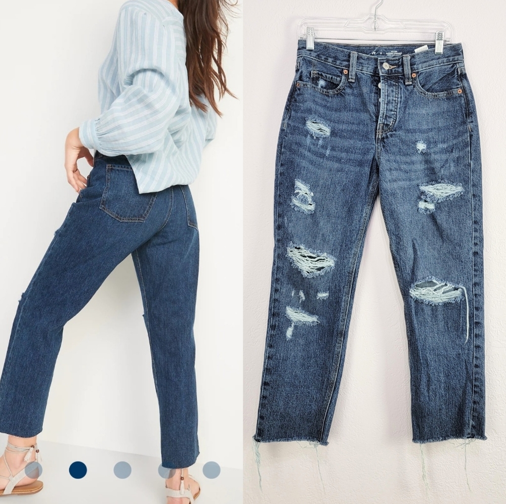 Old Navy High-Waisted Button-Fly Slouchy Straight Cropped Non-Stretch Jeans